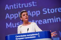 FILE PHOTO: European Commissioner for Europe fit for the Digital Age Margrethe Vestager speaks during an online news conference on Apple anti trust case at the EU headquarters in Brussels, Belgium April 30, 2021. Francisco Seco/Pool via REUTERS