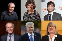 Order of Canada recipients, clockwise from top right: James Cameron, Cheryl Rockman-Greenberg, Xavier Dolan, Donna Strickland, Stephen Harper and Phillip Crawley. 