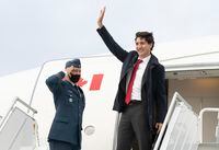 Prime Minister Justin Trudeau boards his plane in Ottawa as he leaves on a 10-day international trip on Tuesday, June 21, 2022. THE CANADIAN PRESS/Paul Chiasson