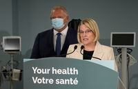 Ontario Health Minister Sylvia Jones makes an announcement on health-care in the province with Premier Doug Ford in Toronto, Monday, Jan. 16, 2023. Jones&nbsp;says the province will not reverse course on cutting a program that provides care for people without health insurance.&nbsp;THE CANADIAN PRESS/Frank Gunn