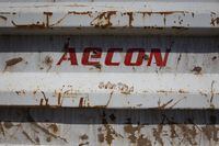 Aecon Group Inc. signage is displayed on the back of a truck parked at a construction site in Toronto, on Feb. 26, 2018.