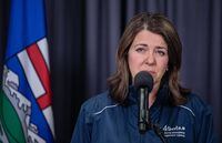 Alberta Premier Danielle Smith gives an update in Edmonton on the wildfire situation in Alberta on Monday May 8, 2023. THE CANADIAN PRESS/Jason Franson