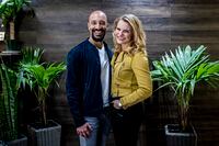 Partners Andrew D'Souza (left) and Michele Romanow pose for a portrait in the Clearco (formerly Clearbanc) office space, in Toronto on Friday, November 9, 2018.  (Christopher Katsarov/The Globe and Mail)