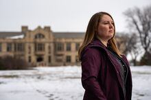 Andrea Wishart, a PhD candidate at Department of Biology of the University of Saskatchewan, stands for a photograph at the U of S campus in Saskatoon, Sask. on Friday, April 21, 2023. 
