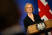 FILE PHOTO: British Prime Minister Liz Truss attends a news conference in London, Britain, October 14, 2022.  Daniel Leal/Pool via REUTERS/File Photo