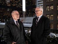 Len Waverman, left, dean of McMaster University's DeGroote School of Business, and donor Paul McLean.