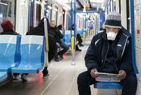 Montreal, April 22: Commuters keep their distance on a nearly empty subway train. At this point, masks were strongly recommended but not mandatory for Quebeckers using public transit, though that would change as the pandemic evolved over the summer.