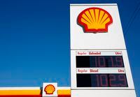 (FILES) In this file photo taken on January 20, 2016 Shell logos are pictured outside a Royal Dutch Shell petrol station in Hook, near Basingstoke. Anglo-Dutch oil titan Royal Dutch Shell on October 29, 2020 logged net profit of $489 million (415 million euros), rebounding from the previous quarter's vast loss that had been sparked by coronavirus. (Photo by Adrian DENNIS / AFP) (Photo by ADRIAN DENNIS/AFP via Getty Images)