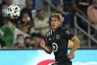 San Jose Earthquakes forward Cade Cowell (44) controls the ball during the second half of the the MLS All-Star soccer match against the Liga MX All-Stars Wednesday, Aug. 25, 2021, in Los Angeles. (AP Photo/Ashley Landis)