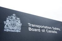 Transportation Safety Board of Canada (TSB) signage is pictured outside TSB offices in Ottawa, Monday, May 1, 2023. A commercial helicopter with 14 people on board landed safely in Victoria Tuesday after it was hit by lightning. THE CANADIAN PRESS/Sean Kilpatrick