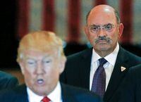 FILE PHOTO: Trump Organization chief financial officer Allen Weisselberg looks on as then-U.S. Republican presidential candidate Donald Trump speaks during a news conference at Trump Tower in Manhattan, New York, U.S., May 31, 2016. REUTERS/Carlo Allegri/File Photo