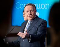 Coalition Avenir du Quebec leader Francois Legault speaks to the media  while campaigning, Tuesday, September 20, 2022  in Orford, Que. Quebec votes in the provincial election Oct. 3, 2022. THE CANADIAN PRESS/Ryan Remiorz