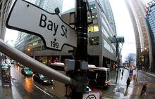 A Bay Street sign, the main street in the financial district is seen in Toronto, January 28, 2013.