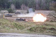 FILE PHOTO: A view of the Leopard 2 tanks during live fire training and exercise for Ukrainian soldiers by German army Bundeswehr at the northern German shooting and training range of Bergen, Germany, in this handout picture obtained by Reuters on March 14, 2023.   Bundeswehr/Handout via REUTERS