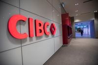 The new CIBC logo in CIBC Square is photographed on Mar 7.