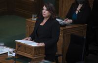 Siobhan Coady, deputy premier and finance minister of Newfoundland and Labrador, delivers the provincial budget in the House of Assembly, in St. John's, Thursday, April 7, 2022. THE CANADIAN PRESS/Paul Daly