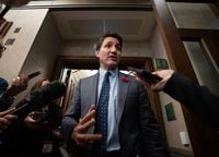 Prime Minister Justin Trudeau speaks with reporters as he makes his way to Question Period, in Ottawa, Tuesday, Oct. 31, 2023. THE CANADIAN PRESS/Adrian Wyld