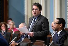 Quebec Education Minister Bernard Drainville tables a new legislation to reform the education system, Thursday, May 4, 2023 at the legislature in Quebec City. THE CANADIAN PRESS/Jacques Boissinot