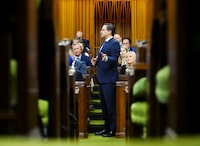 Conservative Leader Pierre Poilievre rises during question period in the House of Commons on Parliament Hill in Ottawa on Tuesday, April 18, 2023. THE CANADIAN PRESS/Sean Kilpatrick
