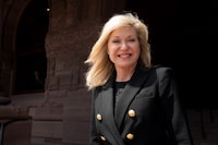Bonnie Crombie, who is rumoured to be considering a bid for the Ontario Liberal Leadership is photographed on the steps of the Ontario Legislature, in Toronto on Thursday May 18, 2023.  THE CANADIAN PRESS/Chris Young