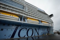 FILE - Icon of the Seas, the world's largest cruise ship, sits at dock as it prepares for its inaugural public voyage later this month, Thursday, Jan. 11, 2024, at PortMiami in Miami. Royal Caribbean’s Icon of the Seas is leaving South Florida on Saturday, Jan. 27,  for its first seven-day island-hopping voyage through the tropics. (AP Photo/Rebecca Blackwell, File)