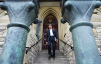 Anthony Rota leaves the speakers entrance of West Block after announcing his resignation as Speaker of House of Commons on Parliament Hill in Ottawa on Tuesday, Sept. 26, 2023. THE CANADIAN PRESS/Sean Kilpatrick