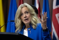 Alberta NDP Leader Rachel Notley speaks about proposed changes surrounding transgender youth, Thursday, Feb. 1, 2024 on Parliament Hill n Ottawa.  THE CANADIAN PRESS/Adrian Wyld