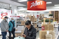 Hudson's Bay says it is expanding its Zellers brand to a slew of its department stores. Shoppers wander through a newly-opened Zellers store in Scarborough Town Centre Mall, in Toronto, Thursday, March 23, 2023. THE CANADIAN PRESS/Chris Young