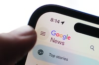 The Google News homepage is displayed on an iPhone in Ottawa on Tuesday, Feb. 28, 2023. A new survey suggests that most Canadians feel news should be free and accessible for anyone, while also believing that media will find other ways to make money. THE CANADIAN PRESS/Sean Kilpatrick