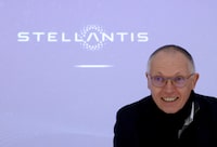 FILE PHOTO: Stellantis CEO Carlos Tavares holds a press conference ahead of visiting the Sevel automaker's plant, Europe's largest van-making facility, in Atessa, Italy, January 23, 2024. REUTERS/Remo Casilli/File Photo