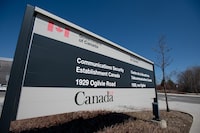 A board showing the headquarters of the Communication Security Establishment of Canada (CSEC) building is seen on Monday, April 18, 2022 in Ottawa, Ont. Spencer Colby/The Globe and Mail