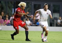 Inter Miami midfielder Rodolfo Pizarro (10) moves the ball past Toronto FC defender Luke Singh (26) during the first half of an MLS soccer match Saturday, Aug. 21, 2021, in Fort Lauderdale, Fla.  After being thrown into the deep end with Toronto FC in 2021, Singh found himself facing different challenges last season with FC Edmonton in the CPL. Now the 22-year-old defender is looking to stick with TFC. THE CANADIAN PRESS/AP/Rhona Wise
