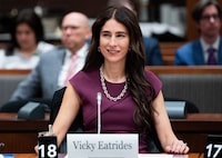 Vicky Eatrides, Chairperson and CEO of the Canadian Radio-television and Telecommunications Commission (CRTC) waits to appear before the Standing Committee on Public Accounts (PACP) on Parliament Hill in Ottawa, Thursday, Oct. 5, 2023. THE CANADIAN PRESS/Spencer Colby