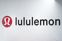The Lululemon logo is seen on a wall at the company's headquarters in Vancouver, on Thursday, May 25, 2023. THE CANADIAN PRESS/Darryl Dyck