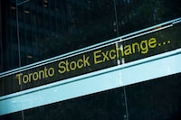 A Toronto Stock Exchange ticker is seen at The Exchange Tower in Toronto on Thursday, August 18, 2011.