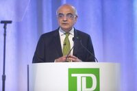 Toronto-Dominion Bank chief executive Bharat Masrani speaks at their annual general meeting in Toronto on Thursday, March 29, 2018. Masrani says he hopes to be able to say more soon on the investigation into the bank's anti-money laundering measures. THE CANADIAN PRESS/Chris Young