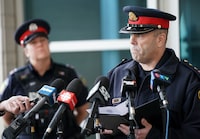 Peel Police Inspector Stephen Duivesteyn speaks to the media regarding a theft at Toronto Pearson International Airport in Mississauga, Ont., on Thursday, April 20, 2023.&nbsp;Brink's Inc. is suing Air Canada over a $20-million gold heist at Toronto's Pearson airport last Spring. THE CANADIAN PRESS/Arlyn McAdorey