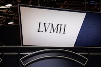 FILE PHOTO: A logo of LVMH is seen at its exhibition space, at the Viva Technology conference dedicated to innovation and startups at Porte de Versailles exhibition center in Paris, France June 15, 2022. REUTERS/Benoit Tessier
