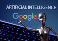 FILE PHOTO: Google logo and AI Artificial Intelligence words are seen in this illustration taken, May 4, 2023. REUTERS/Dado Ruvic/Illustration/File Photo
