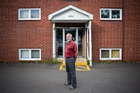 Jean-Marie Brideau poses for a portrait outside his apartment building in Moncton, NB, on July 29, 2023. Chris Donovan/The Globe and Mail