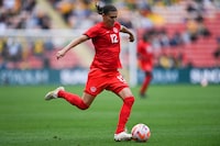Christine Sinclair of Canada in action during the International Women's Friendly match between the Australia Matildas and Canada at Suncorp Stadium on September 03, 2022 in Brisbane, Australia. (Photo by Albert Perez/Getty Images)