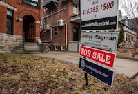 A house for sale is pictured in Toronto’s Annex neighbourhood on March 6, 2024 (Laura Proctor/The Globe and Mail)