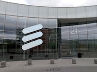 FILE PHOTO: The Ericsson logo is seen at the Ericsson's headquarters in Stockholm, Sweden June 14, 2018. REUTERS/Olof Swahnberg
