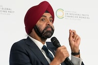 World Bank President Ajay Banga, attends the Global Climate Finance summit, Thursday, June 22, 2023 in Paris. World leaders, heads of international organizations and activists are gathering in Paris for a two-day summit aimed at seeking better responses to tackle poverty and climate change issues by reshaping the global financial system. (AP Photo/Christophe Ena)