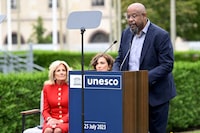 US actor and director Forest Whitaker speaks during a flag raising ceremony for the return of the United States to UNESCO after an over half decade absence at the UNESCO headquarters in Paris, France on July 25, 2023. BERTRAND GUAY/Pool via REUTERS