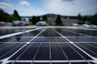 A First Nation in central British Columbia is getting what the federal government says will likely be the largest off-grid solar project in Canada. A solar panel array is seen outside the administration building at the Tsleil-Waututh Nation, in North Vancouver, B.C., Thursday, June 15, 2023. THE CANADIAN PRESS/Darryl Dyck