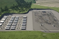 A corporation co-owned by 13 Mi'kmaw communities is investing in new battery plants with Nova Scotia Power, in what both parties are calling a step toward reconciliation. An artist's rendering of a Nova Scotia Power electricity storage and distribution facility is seen in an undated handout image. THE CANADIAN PRESS/HO-N.S. Power, *MANDATORY CREDIT*