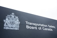 The Transportation Safety Board says a broken wheel set off a train derailment in B.C.'s Fraser Canyon, spilling six million kilograms of potash. Transportation Safety Board of Canada signage is pictured outside TSB offices in Ottawa, Monday, May 1, 2023. THE CANADIAN PRESS/Sean Kilpatrick