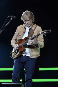 Trey Anastasio, guitarist and singer-songwriter of the band Phish, rehearses before the group's four-night engagement at the Sphere on Tuesday, April 16, 2024, in Las Vegas. (AP Photo/David Becker)