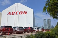 An Aecon construction site near the Gardiner Expressway is shown in Toronto on Friday, July 10, 2020. Aecon Group Inc. has signed a deal to sell its road building business in Ontario to Green Infrastructure Partners Inc. (GIP) for $235 million in cash. THE CANADIAN PRESS/Joe O'Connal